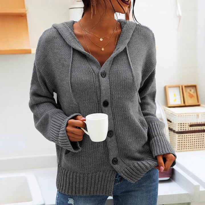 Damen Grobstrick-Cardigan mit Kapuze und Knopfdetails Drune