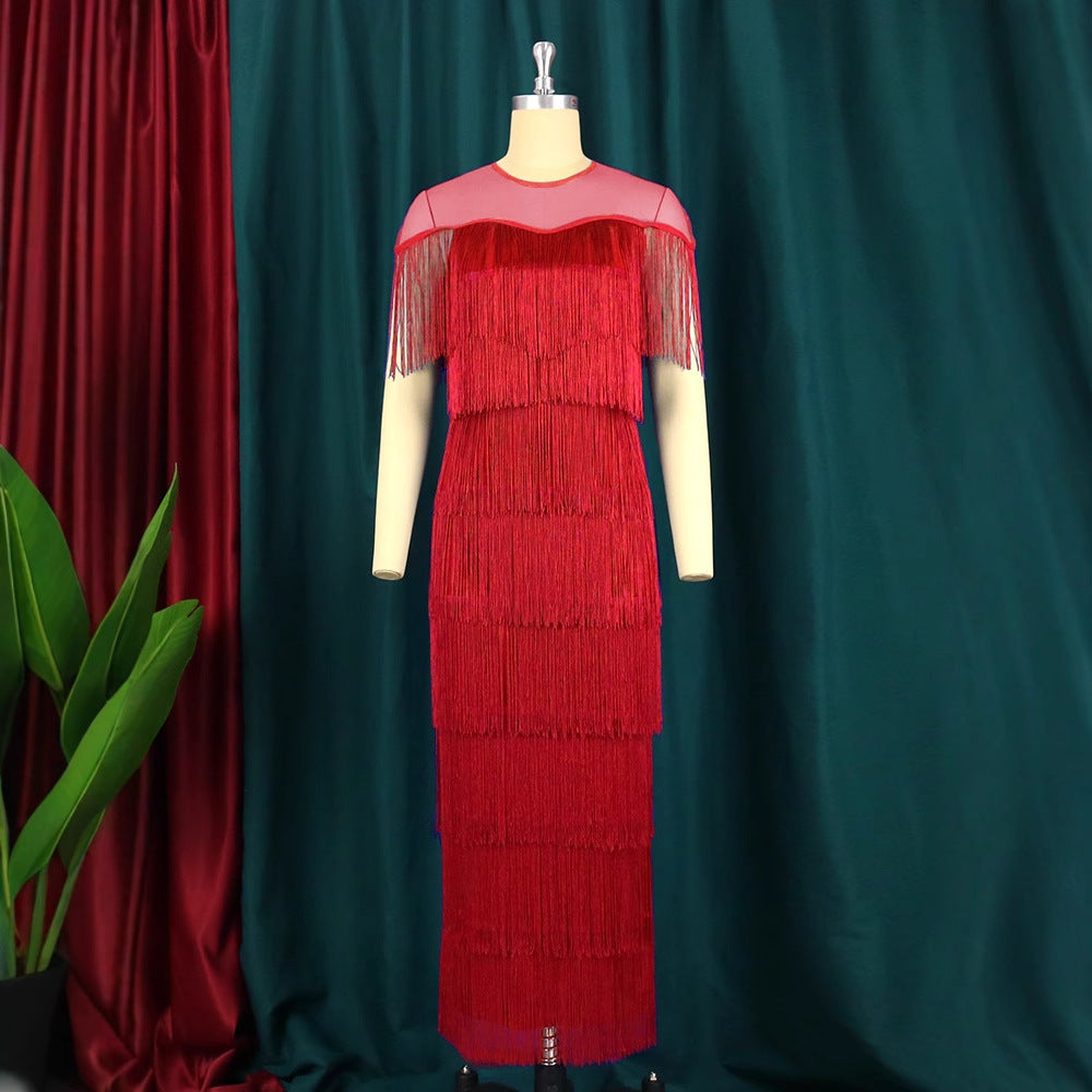 Damen elegantes Fransen Abendkleid Drune