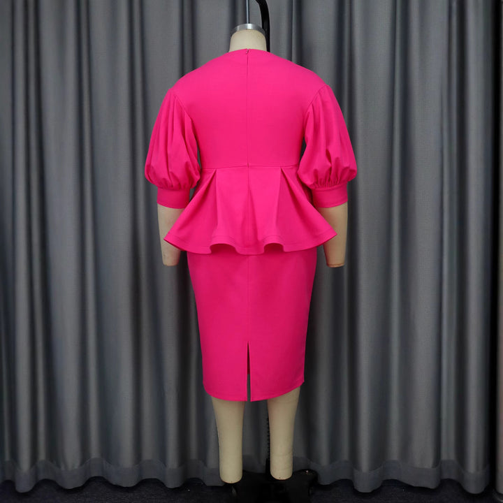 Damen elegantes A-Linien Kleid mit modischen Puffärmeln und floralem Akzent Drune