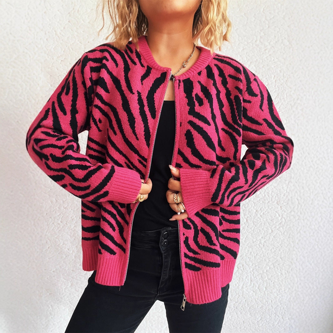 Damen modischer Cardigan mit auffälligem Tierdruck Drune