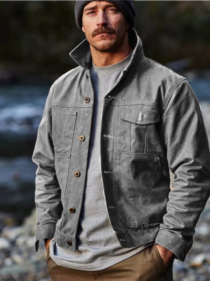 Herren leichte Utility-Jacke mit praktischen Taschen und stylischem Stehkragen Drune