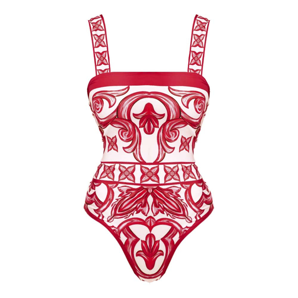 Damen Einteiler Badeanzug mit kunstvollem floralem Design Drune