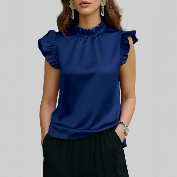 Damen elegante Bluse mit Rüschendetails und modernem Stehkragen Drune