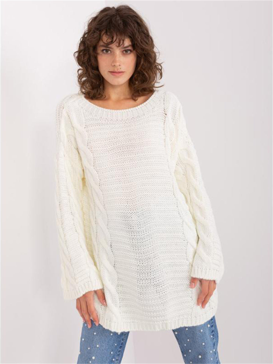 Damen Grobstrickpullover mit modernem Zopfmuster und weiten Ärmeln Drune