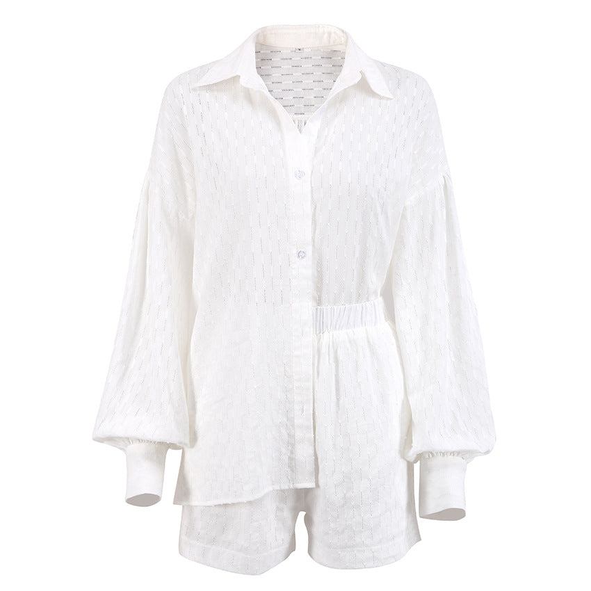 Damen luftiges Oberteil und Shorts Set mit feiner Struktur Drune