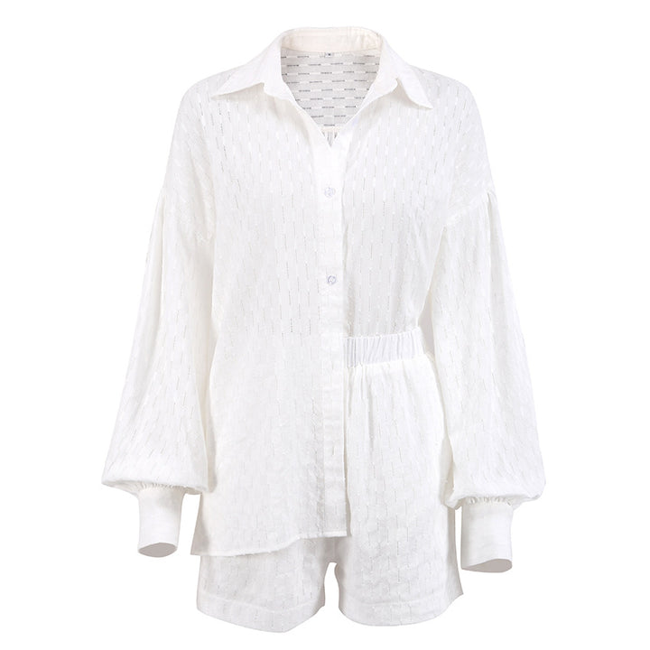 Damen luftiges Oberteil und Shorts Set mit feiner Struktur Drune