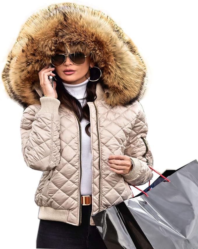 Damen Urbaner Steppjacke mit Weichem Kunstfellkragen Drune