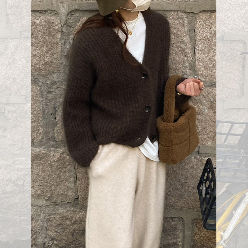 Damen Kuscheliger Strickcardigan mit großen Knöpfen Drune