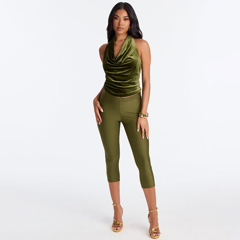 Damen Figurbetonte Capri-Leggings mit Hochbund und luxuriösem Glanz Drune