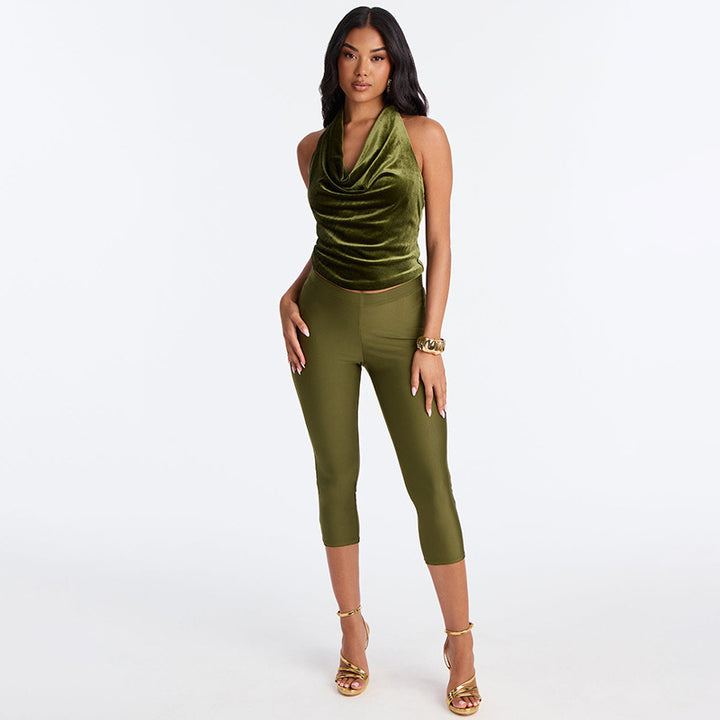 Damen Figurbetonte Capri-Leggings mit Hochbund und luxuriösem Glanz Drune