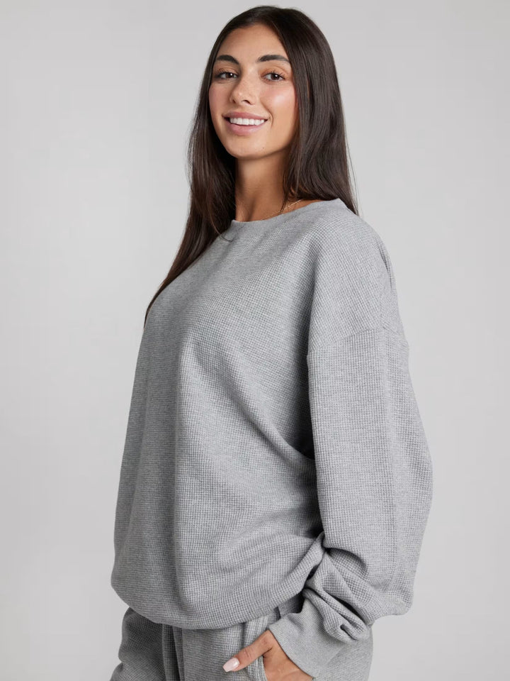 Damen Bequemes Waffelstruktur Freizeit-Set Drune