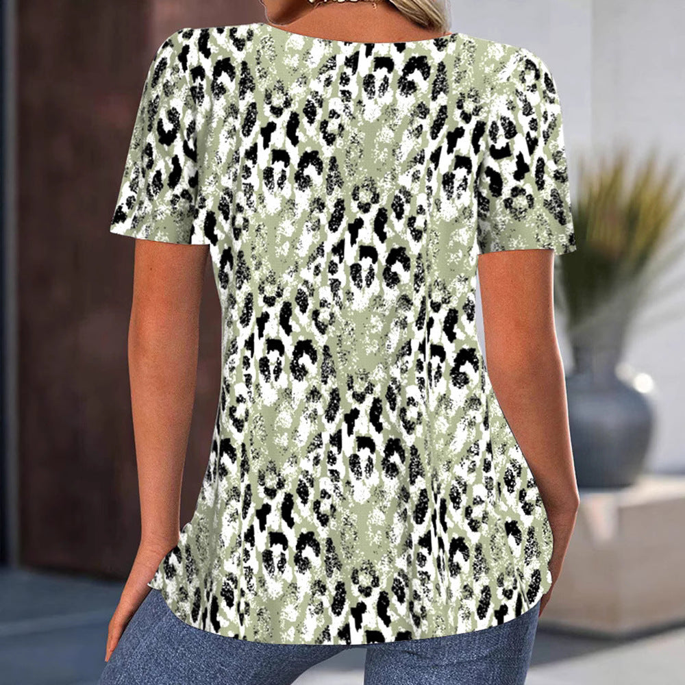 Damen nan lockeres Kurzarm-Tunika-Shirt mit Rundhalsausschnitt, mittiger Zierfaltenlegung und geschwungener Saumlinie Drune