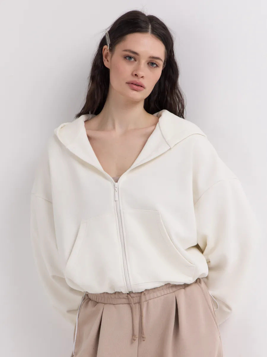 Damen lässiger cropped Kapuzenpullover mit voluminösen Ärmeln Drune