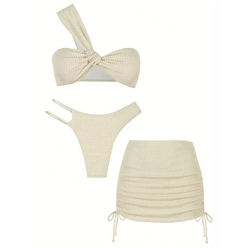 Damen Strick-Bikini-Set mit verstellbaren Trägern und modischem Wickelrock Drune