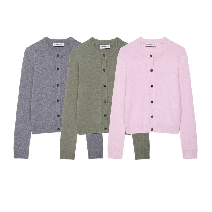 Damen Strickjacke mit Knopfleiste und klassischem Rundhalsausschnitt Drune