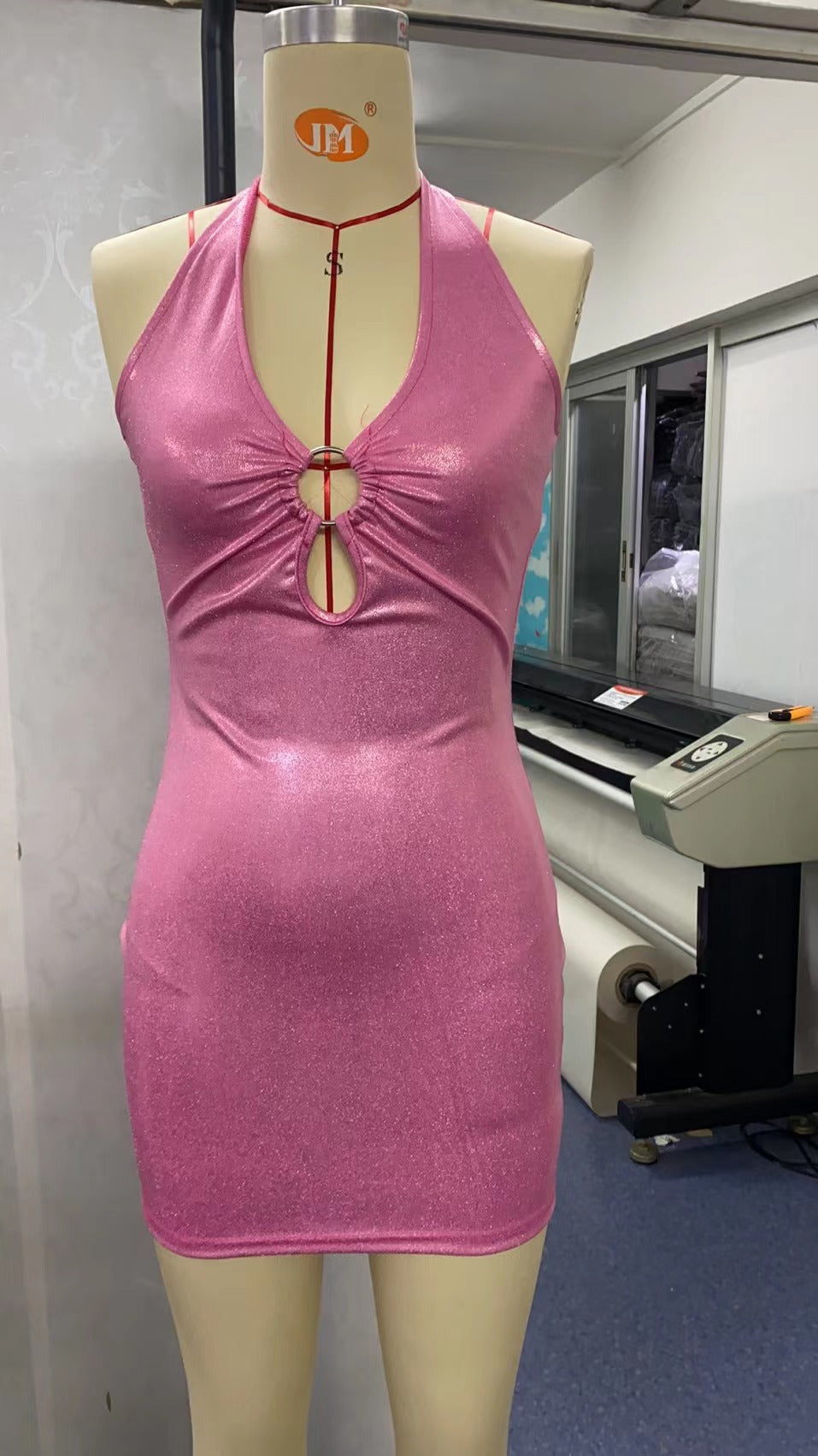 Damen figurbetontes Mini Kleid mit dehnbarem Glitzerstoff Drune