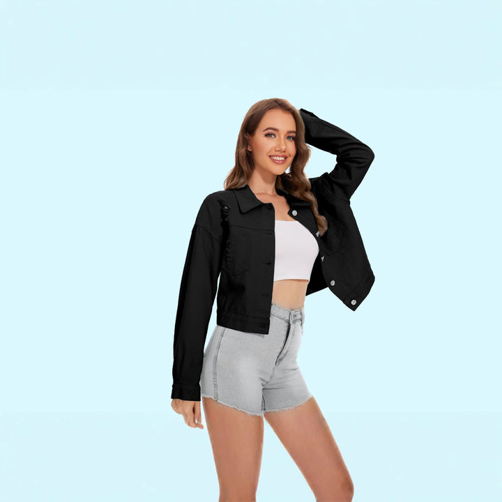 Damen Jeansjacke im lässigen Crop-Style mit fransigen Details Drune