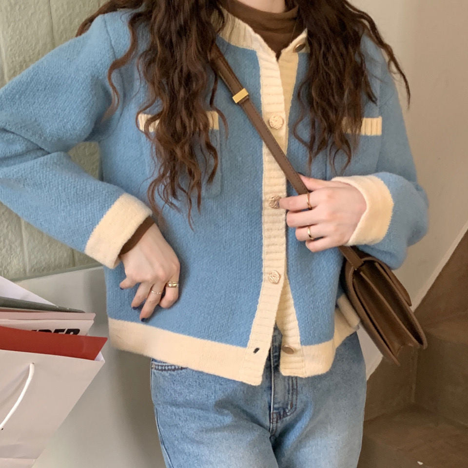 Damen Strickjacke mit hochwertigen Details und modischem Zwei-Farben-Design Drune
