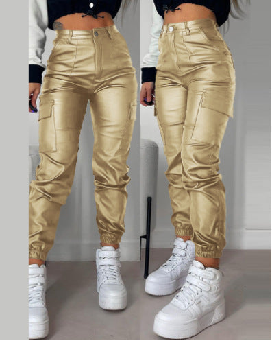 Damen modische Cargo-Hose mit elastischem Bund und Eingrifftaschen Drune