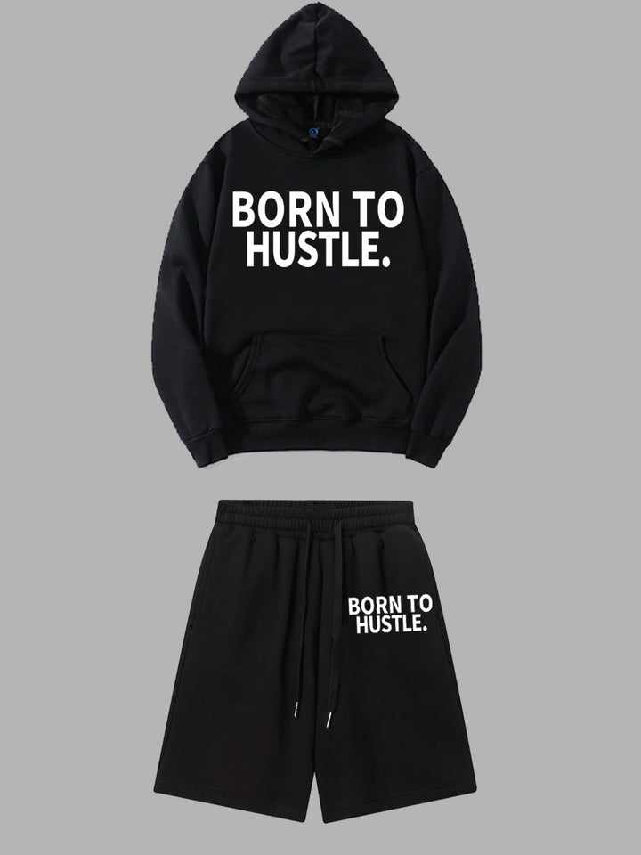 Damen Sportliches Hoodie und Shorts Set mit motivierendem Schriftzug Drune