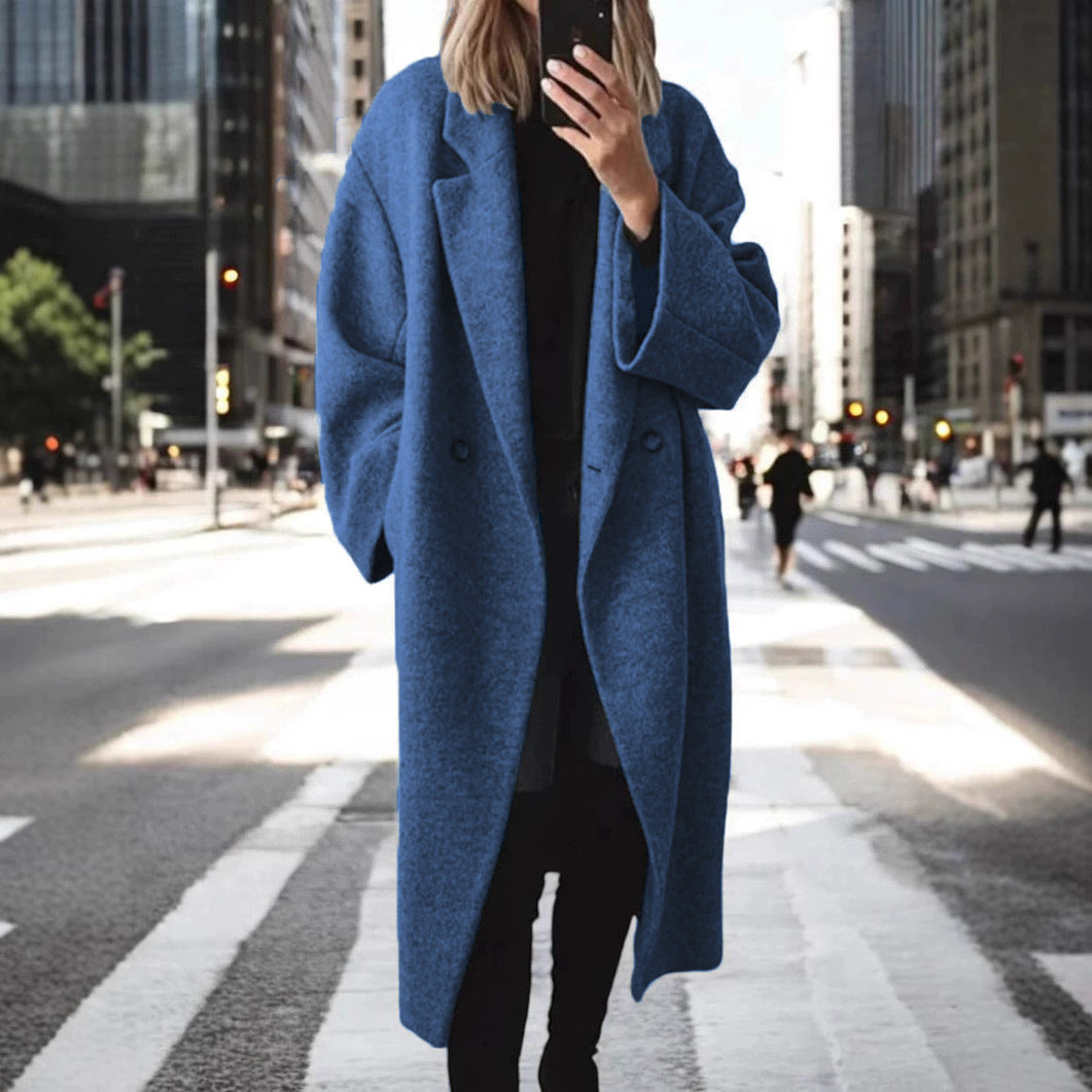 Damen klassischer Oversized-Mantel mit doppeltem Knopfverschluss und breitem Revers Drune