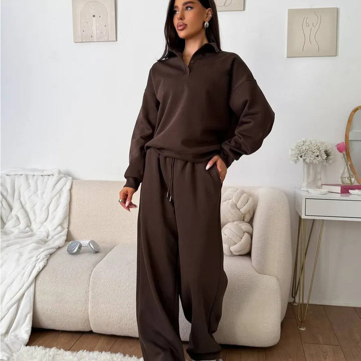 Damen lässiger Hoodie-Anzug mit weitem Schnitt und elastischem Bund Drune