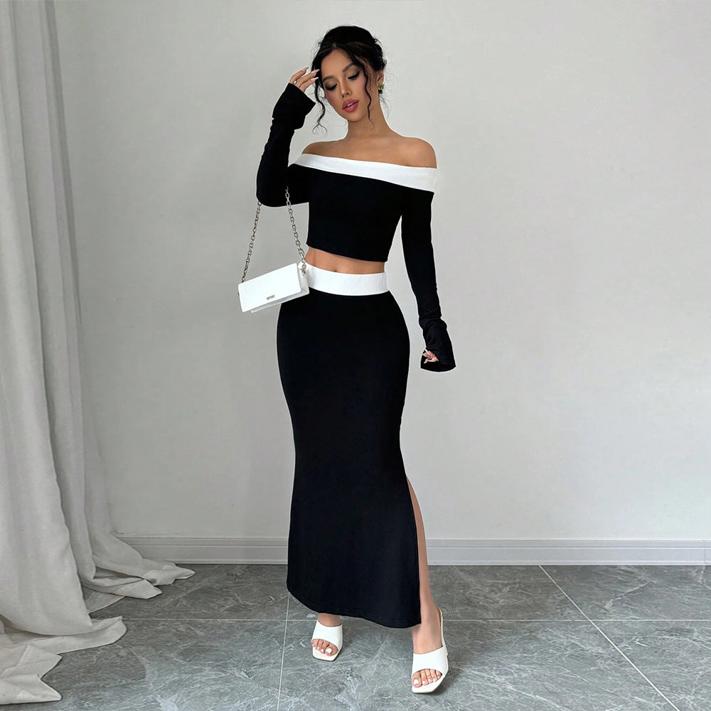 Damen Crop-Top und Maxirock Set mit Off-Shoulder Design Drune