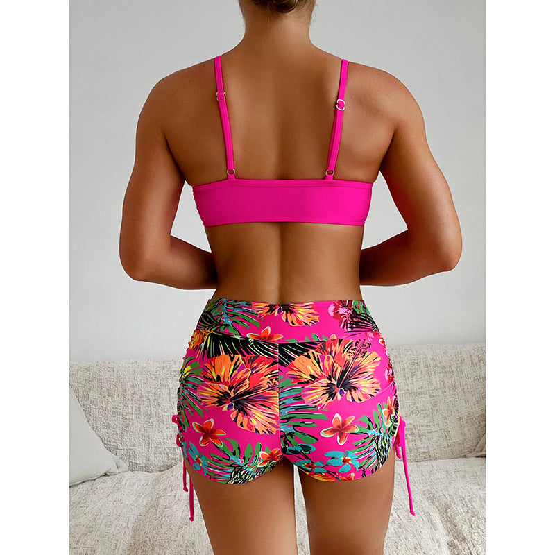 Damen Sportlicher Bikini mit floralem Design und verstellbaren Riemen Drune
