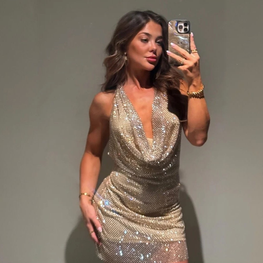 Damen glamouröses Pailletten-Minikleid Drune
