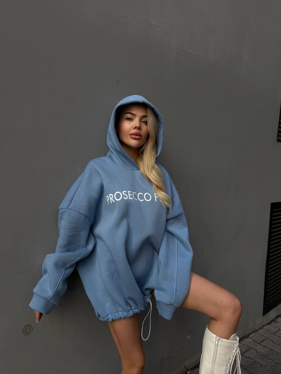 Damen Lässiger Oversized-Hoodie mit Kordelzug und Rippbündchen Drune