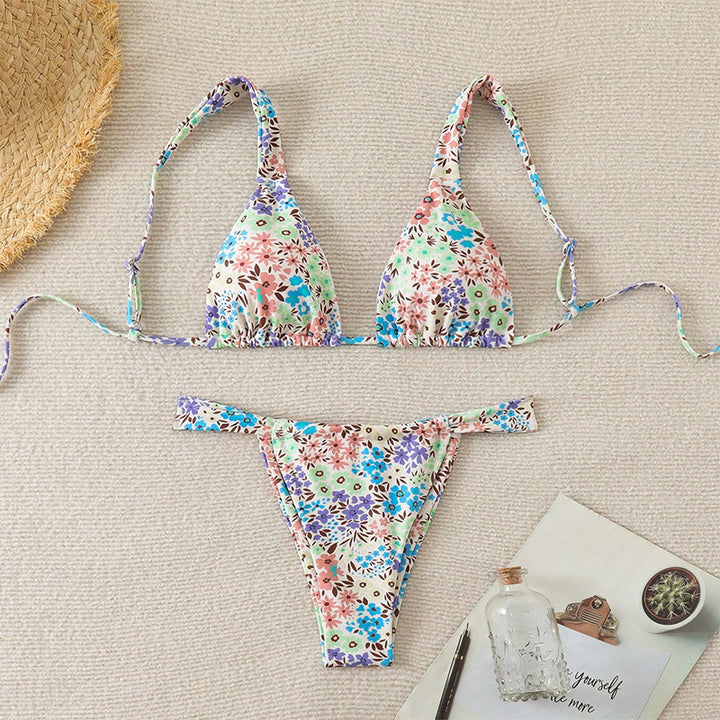 Damen Triangel-Bikini mit verstellbaren Trägern und floralem Design Drune