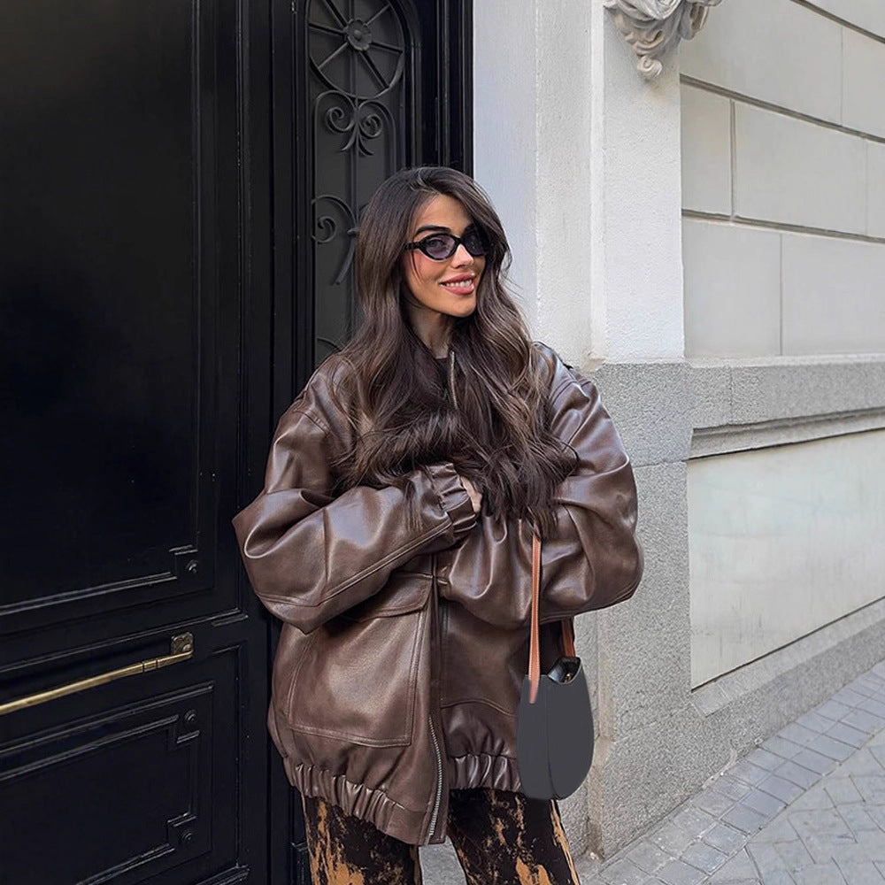 Damen Oversized Kunstlederjacke Drune