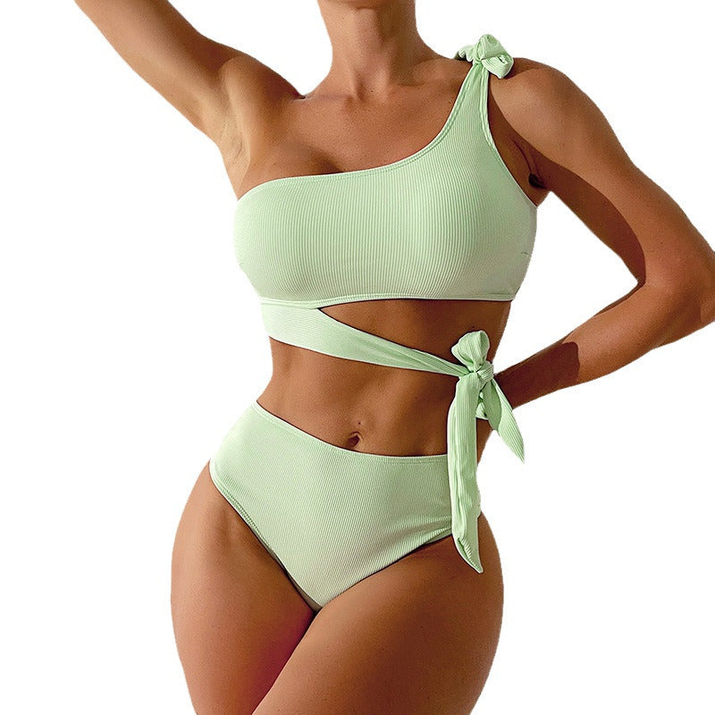 Damen Cut-Out Bikini-Set mit asymmetrischem Oberteil und modischen Bindebändern Drune