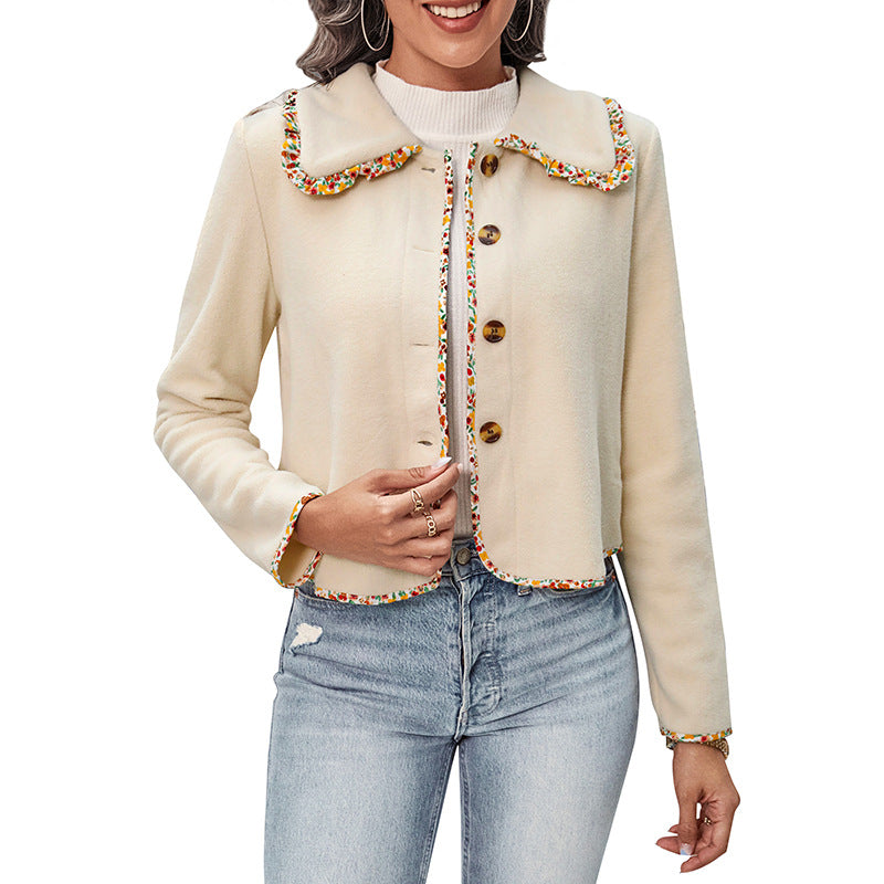 Damen lässige Jacke mit buntem Kragen und Knopfdetails Drune