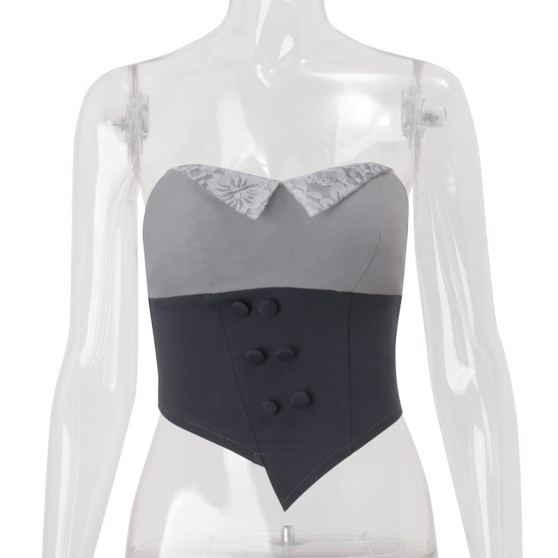 Damen Corsage mit Spitzenkragen und tailliertem Design Drune