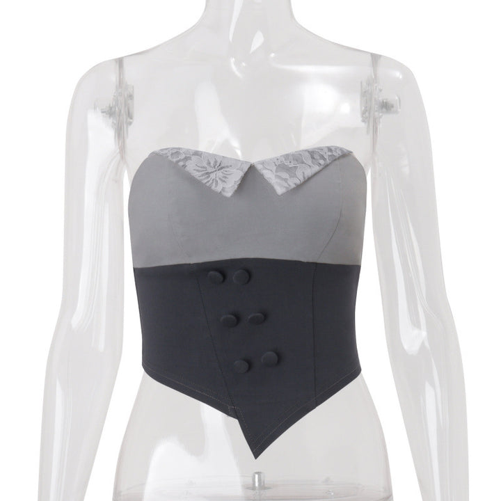 Damen Corsage mit Spitzenkragen und tailliertem Design Drune