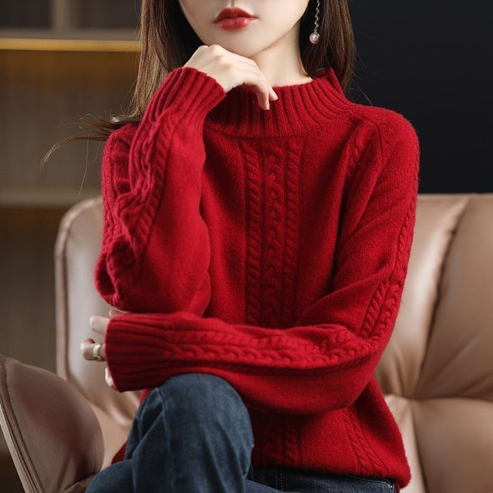 Damen kuscheliger Strickpullover mit hohem Kragen und Zopfmuster Drune