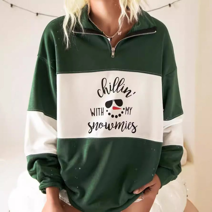 Damen Sweatshirt mit hohem Kragen und verspieltem Grafikdruck Drune