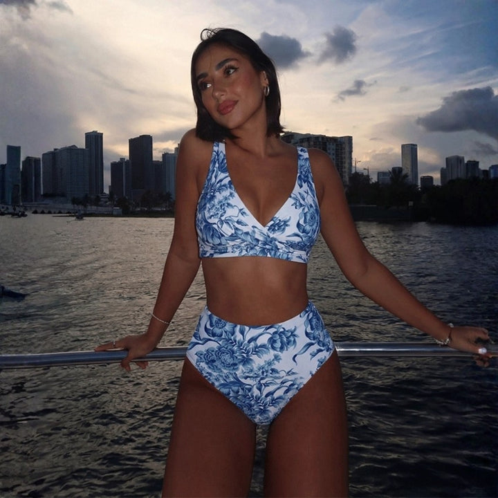 Damen Hoch tailliertes Bikiniset mit floralem Design Drune
