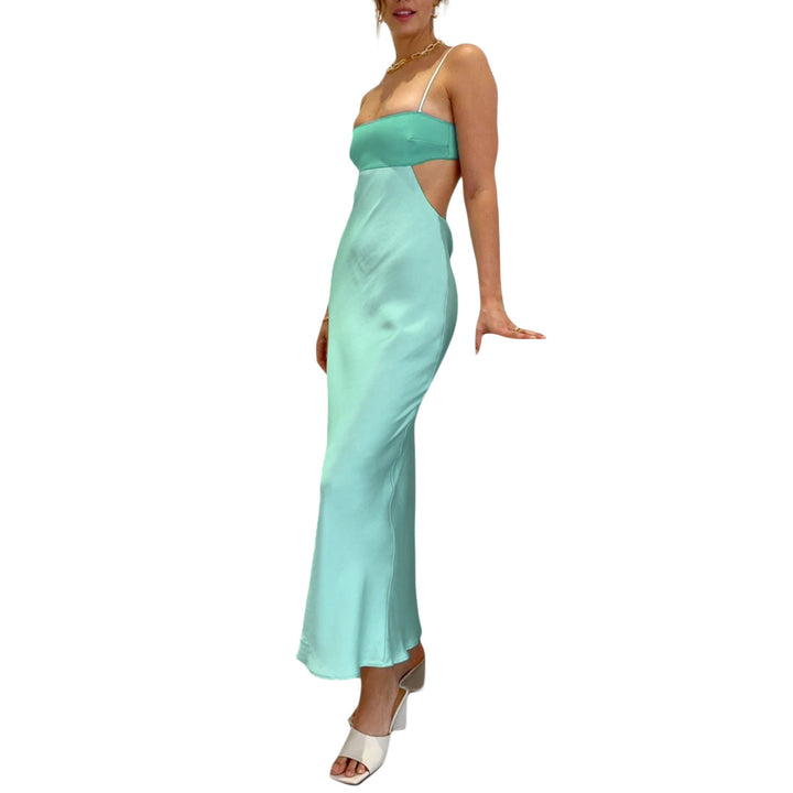Damen elegantes langes Kleid mit innovativem Cut-Out Design und zarten Spaghettiträgern Drune