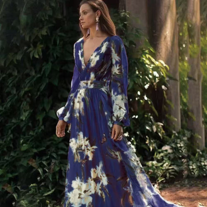 Drune | Damen Maxikleid Fließendes V-Ausschnitt