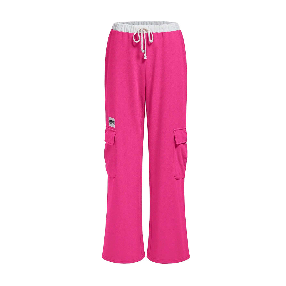 Damen lässige Cargo-Hose mit weitem Schnitt und elastischem Bund Drune