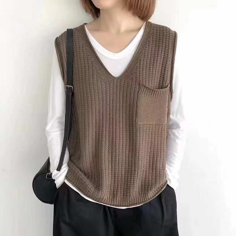 Damen Strickweste mit V-Ausschnitt und praktischer Brusttasche Drune