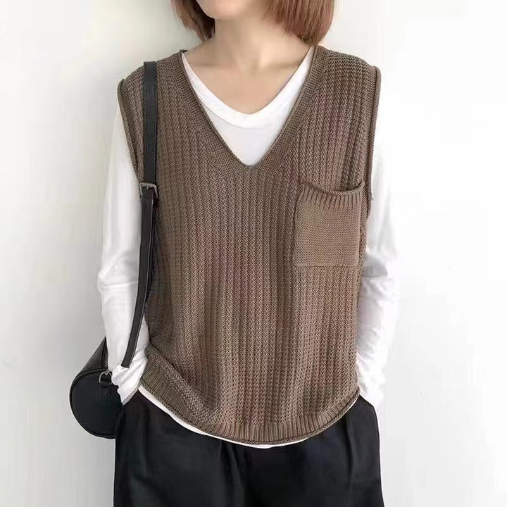 Damen Strickweste mit V-Ausschnitt und praktischer Brusttasche Drune