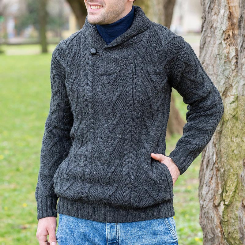 Herren Strickpullover mit klassischem Kragen und strukturiertem Muster Drune