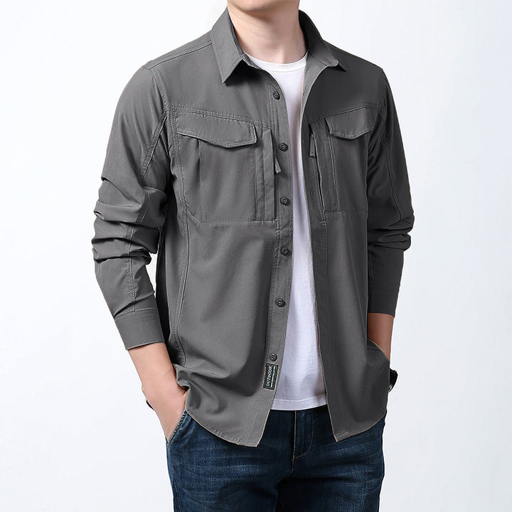 Herren nan leichtes Utility-Hemdjacke mit Brustklappen, Reißverschlusstasche und stretchigem Funktionsgewebe Drune