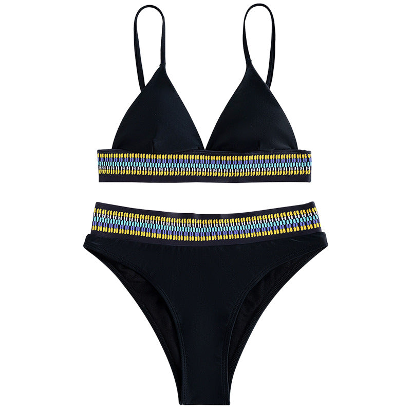 Damen Hochtaillierter Bikini mit buntem Jacquard-Bund Drune