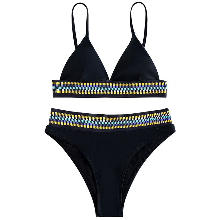 Damen Hochtaillierter Bikini mit buntem Jacquard-Bund Drune