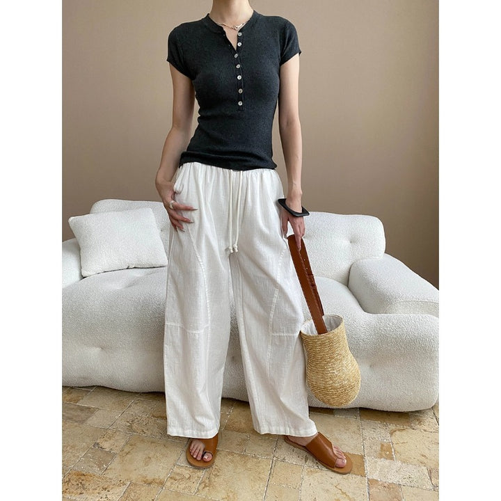 Damen lässige Leinenhose mit bequemen weitem Schnitt Drune