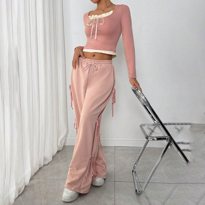 Damen Casual Lounge-Set mit modischen Rüschendetails Drune